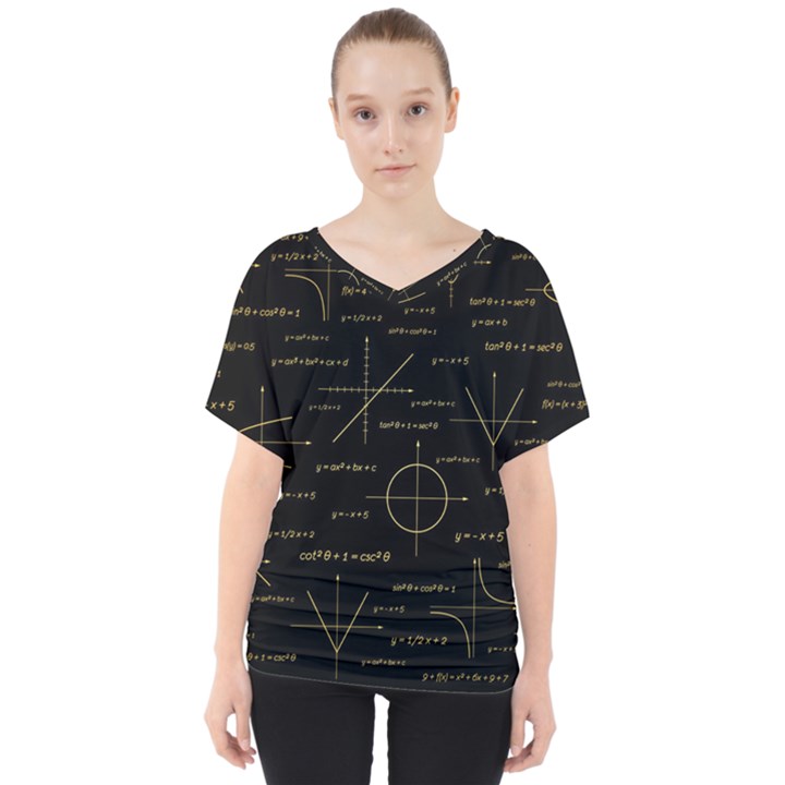 Abstract-math Pattern V-Neck Dolman Drape Top