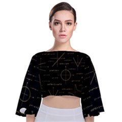 Abstract-math Pattern Tie Back Butterfly Sleeve Chiffon Top by Salman4z