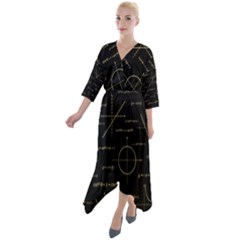 Abstract-math Pattern Quarter Sleeve Wrap Front Maxi Dress by Salman4z