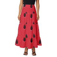 Seamless-watermelon-surface-texture Tiered Ruffle Maxi Skirt