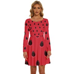 Seamless-watermelon-surface-texture Long Sleeve Wide Neck Velvet Dress