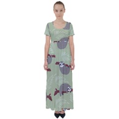 Sloths-pattern-design High Waist Short Sleeve Maxi Dress by Salman4z