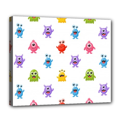 Seamless-pattern-cute-funny-monster-cartoon-isolated-white-background Deluxe Canvas 24  X 20  (stretched) by Salman4z