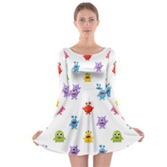 Seamless-pattern-cute-funny-monster-cartoon-isolated-white-background Long Sleeve Skater Dress by Salman4z