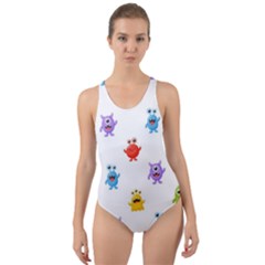 Seamless-pattern-cute-funny-monster-cartoon-isolated-white-background Cut-out Back One Piece Swimsuit by Salman4z