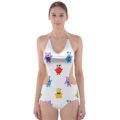 Seamless-pattern-cute-funny-monster-cartoon-isolated-white-background Cut-out One Piece Swimsuit by Salman4z