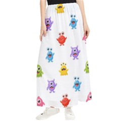 Seamless-pattern-cute-funny-monster-cartoon-isolated-white-background Maxi Chiffon Skirt by Salman4z