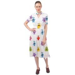 Seamless-pattern-cute-funny-monster-cartoon-isolated-white-background Keyhole Neckline Chiffon Dress by Salman4z