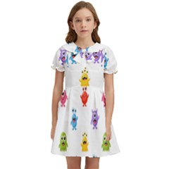 Seamless-pattern-cute-funny-monster-cartoon-isolated-white-background Kids  Bow Tie Puff Sleeve Dress by Salman4z