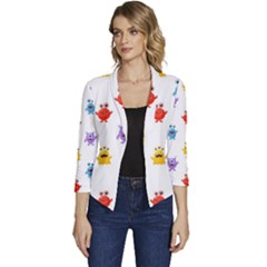 Seamless-pattern-cute-funny-monster-cartoon-isolated-white-background Women s Casual 3/4 Sleeve Spring Jacket by Salman4z