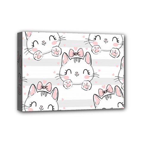 Cat-with-bow-pattern Mini Canvas 7  X 5  (stretched) by Salman4z