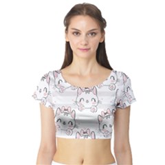 Cat-with-bow-pattern Short Sleeve Crop Top by Salman4z