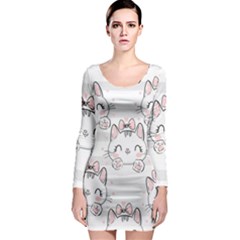 Cat-with-bow-pattern Long Sleeve Bodycon Dress by Salman4z