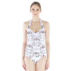 Cat-with-bow-pattern Halter Swimsuit by Salman4z