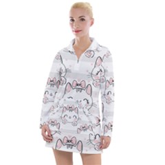 Cat-with-bow-pattern Women s Long Sleeve Casual Dress by Salman4z