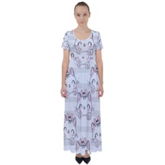 Cat-with-bow-pattern High Waist Short Sleeve Maxi Dress by Salman4z