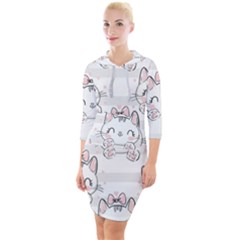 Cat-with-bow-pattern Quarter Sleeve Hood Bodycon Dress by Salman4z