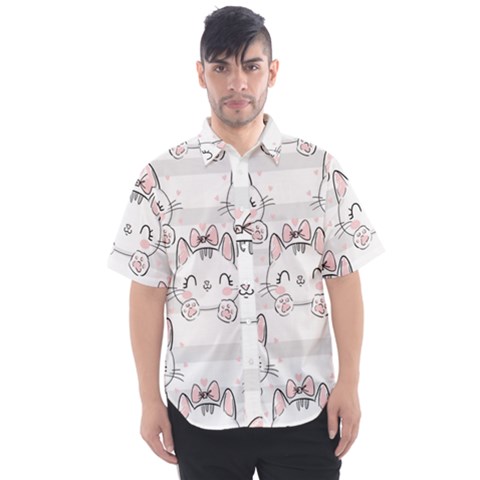 Cat-with-bow-pattern Men s Short Sleeve Shirt by Salman4z