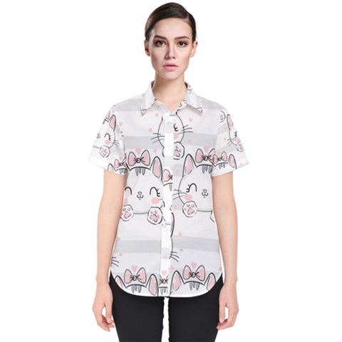 Cat-with-bow-pattern Women s Short Sleeve Shirt by Salman4z