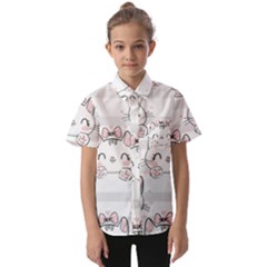 Cat-with-bow-pattern Kids  Short Sleeve Shirt by Salman4z