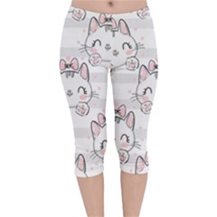 Cat-with-bow-pattern Velvet Capri Leggings  by Salman4z