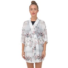 Cat-with-bow-pattern Half Sleeve Chiffon Kimono by Salman4z