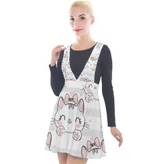 Cat-with-bow-pattern Plunge Pinafore Velour Dress by Salman4z