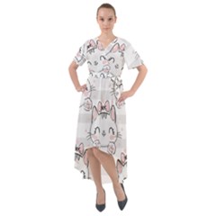 Cat-with-bow-pattern Front Wrap High Low Dress by Salman4z