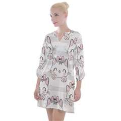 Cat-with-bow-pattern Open Neck Shift Dress by Salman4z