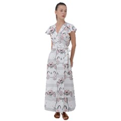 Cat-with-bow-pattern Flutter Sleeve Maxi Dress by Salman4z