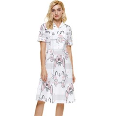 Cat-with-bow-pattern Button Top Knee Length Dress by Salman4z