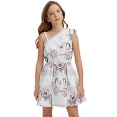 Cat-with-bow-pattern Kids  One Shoulder Party Dress by Salman4z