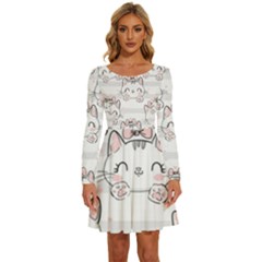 Cat-with-bow-pattern Long Sleeve Wide Neck Velvet Dress by Salman4z