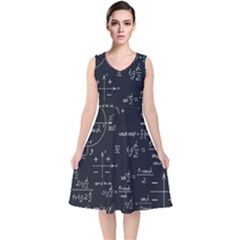 Mathematical-seamless-pattern-with-geometric-shapes-formulas V-neck Midi Sleeveless Dress  by Salman4z