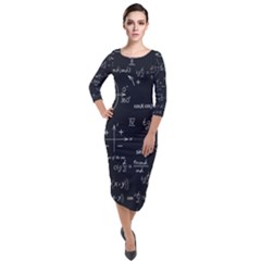 Mathematical-seamless-pattern-with-geometric-shapes-formulas Quarter Sleeve Midi Velour Bodycon Dress by Salman4z