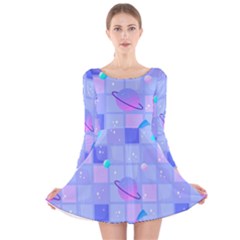 Seamless-pattern-pastel-galaxy-future Long Sleeve Velvet Skater Dress by Salman4z