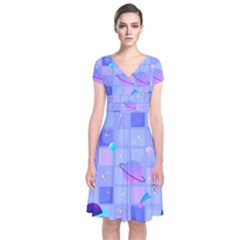 Seamless-pattern-pastel-galaxy-future Short Sleeve Front Wrap Dress by Salman4z