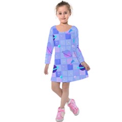 Seamless-pattern-pastel-galaxy-future Kids  Long Sleeve Velvet Dress by Salman4z