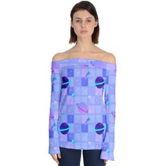 Seamless-pattern-pastel-galaxy-future Off Shoulder Long Sleeve Top by Salman4z