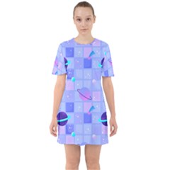 Seamless-pattern-pastel-galaxy-future Sixties Short Sleeve Mini Dress by Salman4z