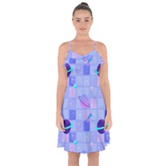 Seamless-pattern-pastel-galaxy-future Ruffle Detail Chiffon Dress by Salman4z