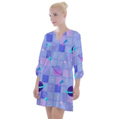 Seamless-pattern-pastel-galaxy-future Open Neck Shift Dress by Salman4z