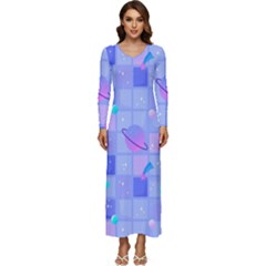 Seamless-pattern-pastel-galaxy-future Long Sleeve Longline Maxi Dress by Salman4z