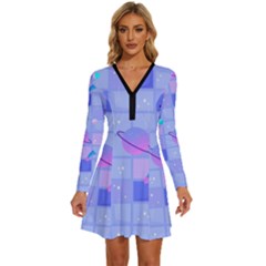 Seamless-pattern-pastel-galaxy-future Long Sleeve Deep V Mini Dress  by Salman4z