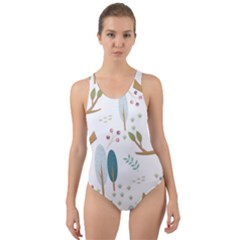 Pattern-sloth-woodland Cut-out Back One Piece Swimsuit by Salman4z