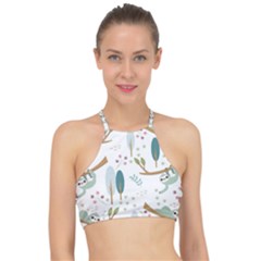 Pattern-sloth-woodland Racer Front Bikini Top by Salman4z