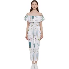 Pattern-sloth-woodland Off Shoulder Ruffle Top Jumpsuit by Salman4z