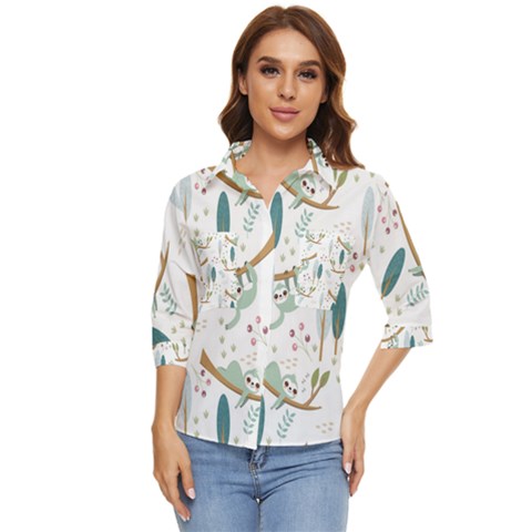 Pattern-sloth-woodland Women s Quarter Sleeve Pocket Shirt by Salman4z