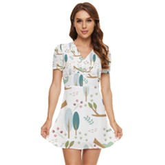 Pattern-sloth-woodland V-neck High Waist Chiffon Mini Dress by Salman4z