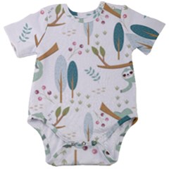 Pattern-sloth-woodland Baby Short Sleeve Bodysuit by Salman4z